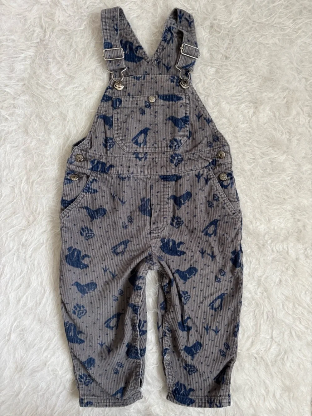Gymboree Vintage Rainbow Tag Gray Corduroy Overalls with Arctic Animal AOP